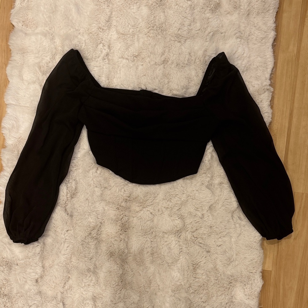 Black Off-Shoulder Long Sleeve Corset Top